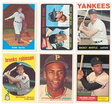 1957-65 Topps and Fleer Baseball Hall of Famers Collection (6 Different) Including Mantle, Clemente and Ruth